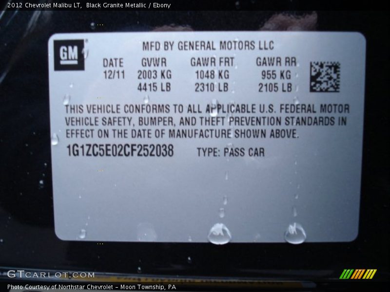 Black Granite Metallic / Ebony 2012 Chevrolet Malibu LT