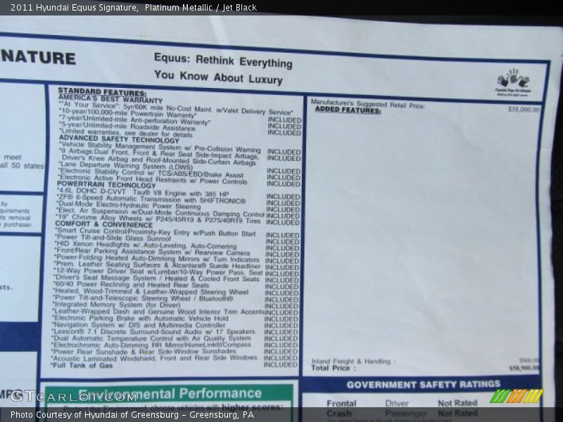  2011 Equus Signature Window Sticker