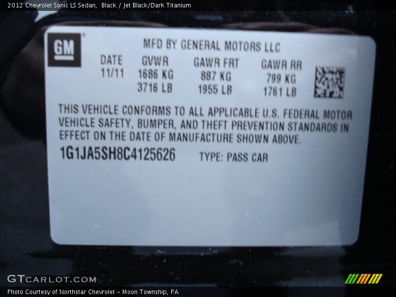 Black / Jet Black/Dark Titanium 2012 Chevrolet Sonic LS Sedan