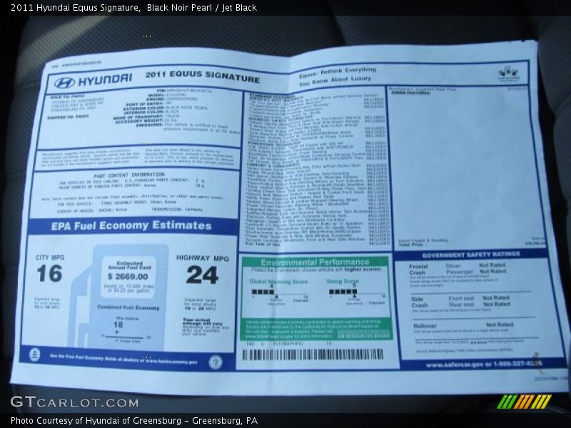 2011 Equus Signature Window Sticker