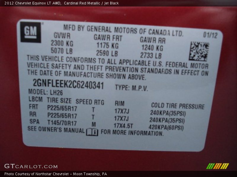 Cardinal Red Metallic / Jet Black 2012 Chevrolet Equinox LT AWD