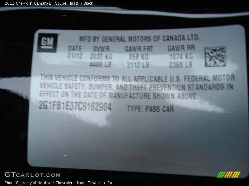 Black / Black 2012 Chevrolet Camaro LT Coupe
