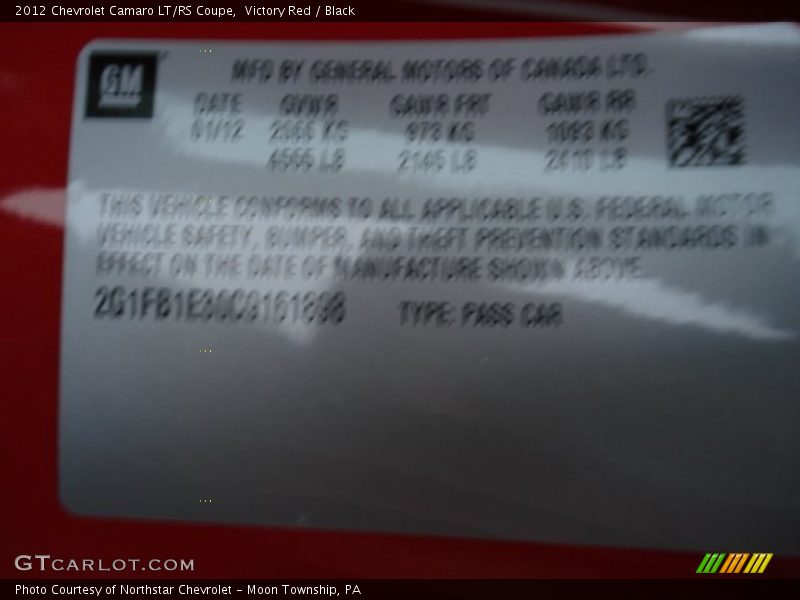Victory Red / Black 2012 Chevrolet Camaro LT/RS Coupe