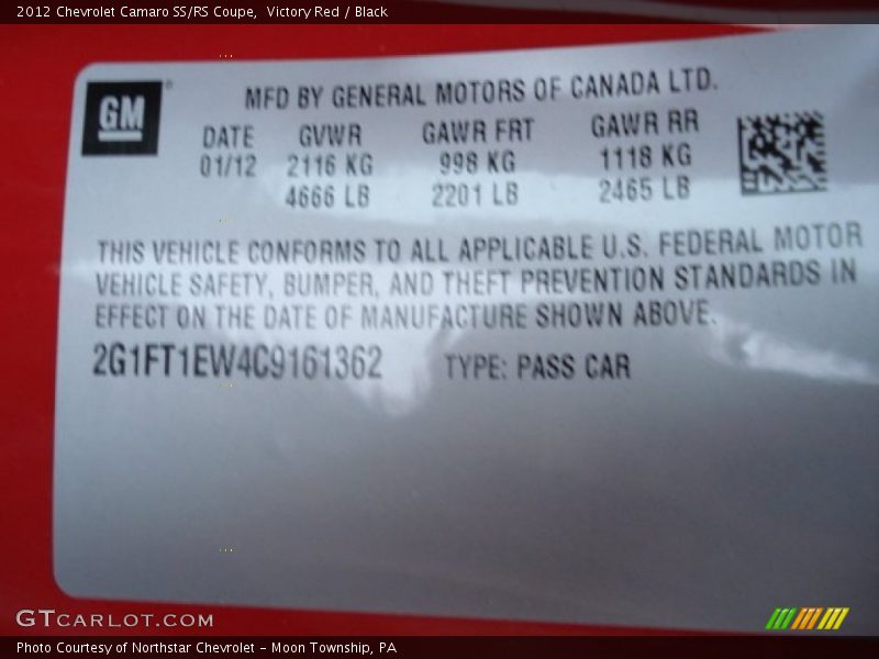 Victory Red / Black 2012 Chevrolet Camaro SS/RS Coupe