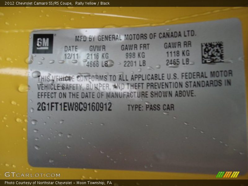 Rally Yellow / Black 2012 Chevrolet Camaro SS/RS Coupe
