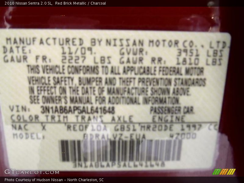 Red Brick Metallic / Charcoal 2010 Nissan Sentra 2.0 SL