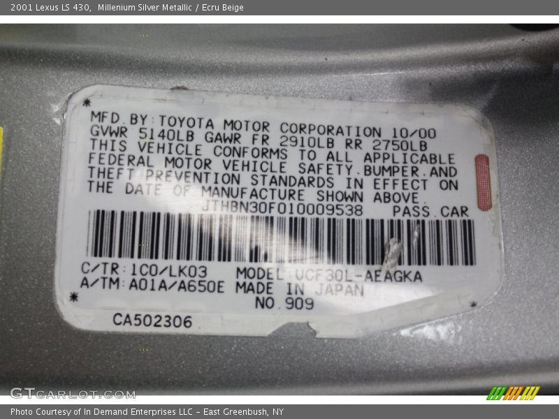 Millenium Silver Metallic / Ecru Beige 2001 Lexus LS 430