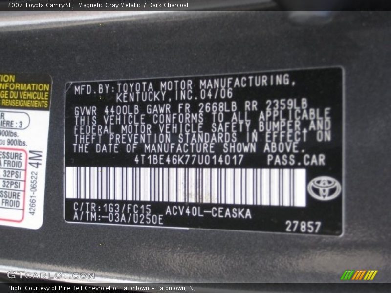 Magnetic Gray Metallic / Dark Charcoal 2007 Toyota Camry SE