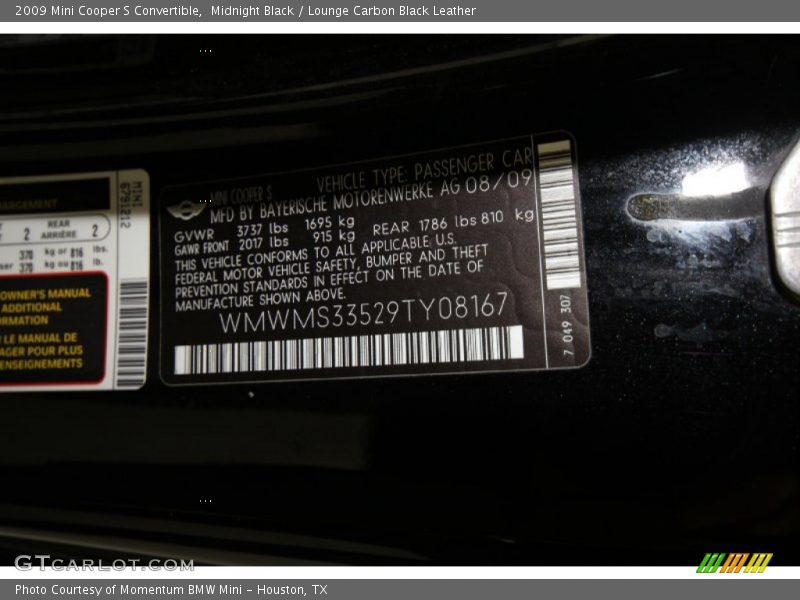 Midnight Black / Lounge Carbon Black Leather 2009 Mini Cooper S Convertible