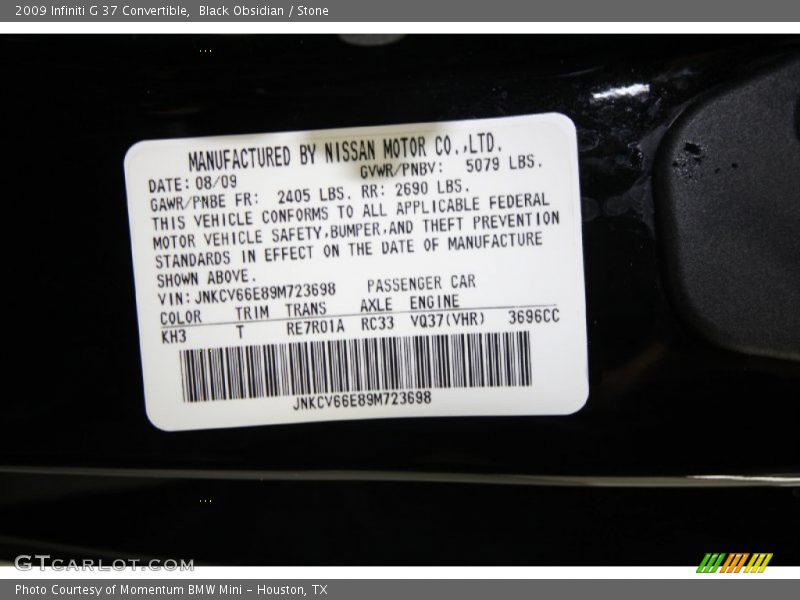 Black Obsidian / Stone 2009 Infiniti G 37 Convertible