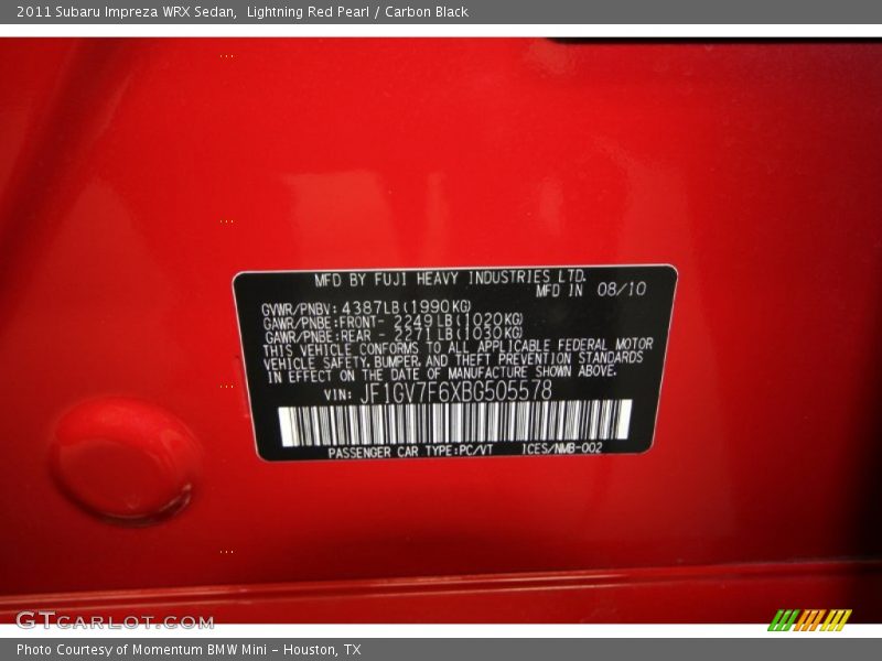 Lightning Red Pearl / Carbon Black 2011 Subaru Impreza WRX Sedan