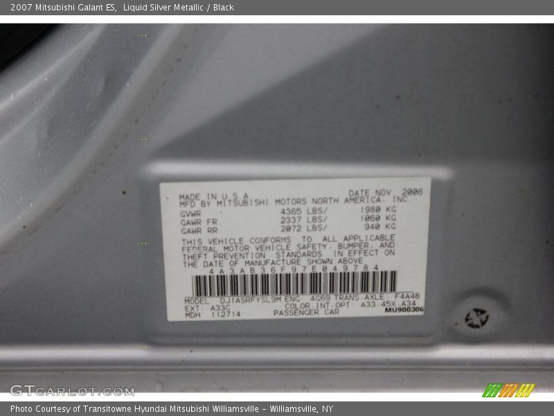 Liquid Silver Metallic / Black 2007 Mitsubishi Galant ES