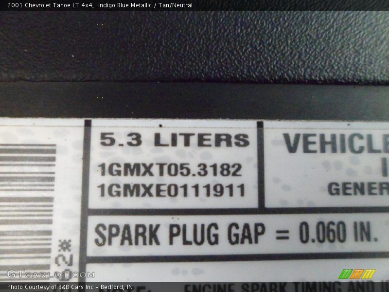 Info Tag of 2001 Tahoe LT 4x4
