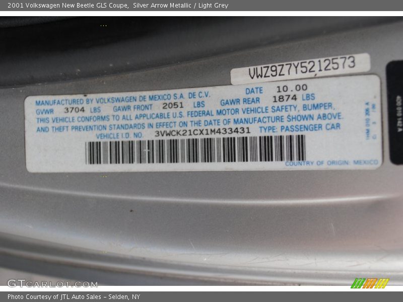 Silver Arrow Metallic / Light Grey 2001 Volkswagen New Beetle GLS Coupe