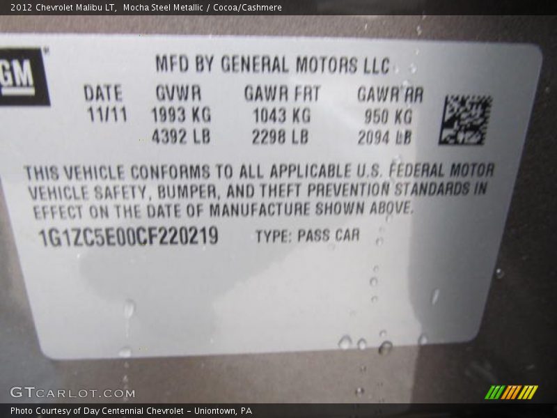 Mocha Steel Metallic / Cocoa/Cashmere 2012 Chevrolet Malibu LT