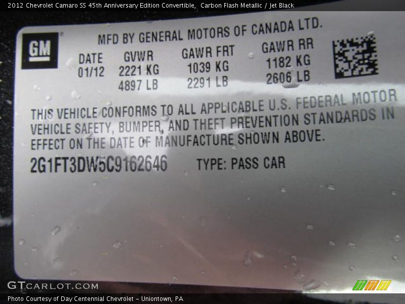 Carbon Flash Metallic / Jet Black 2012 Chevrolet Camaro SS 45th Anniversary Edition Convertible