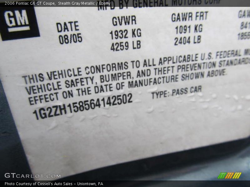 Stealth Gray Metallic / Ebony 2006 Pontiac G6 GT Coupe