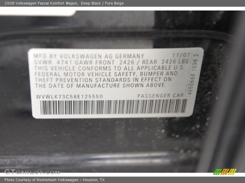 Deep Black / Pure Beige 2008 Volkswagen Passat Komfort Wagon