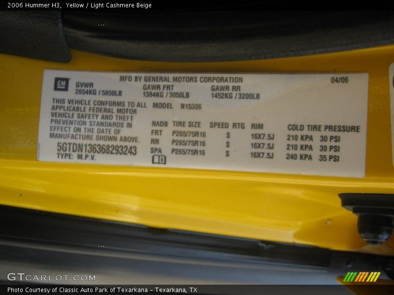 Yellow / Light Cashmere Beige 2006 Hummer H3