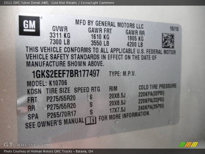Gold Mist Metallic / Cocoa/Light Cashmere 2011 GMC Yukon Denali AWD