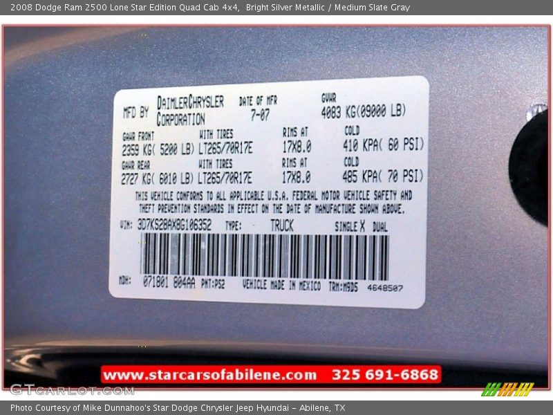 Bright Silver Metallic / Medium Slate Gray 2008 Dodge Ram 2500 Lone Star Edition Quad Cab 4x4