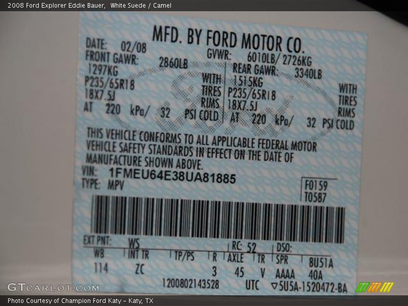 White Suede / Camel 2008 Ford Explorer Eddie Bauer