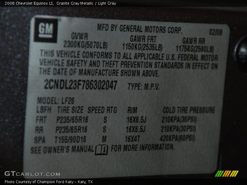 Granite Gray Metallic / Light Gray 2008 Chevrolet Equinox LS