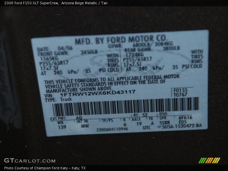 Arizona Beige Metallic / Tan 2006 Ford F150 XLT SuperCrew