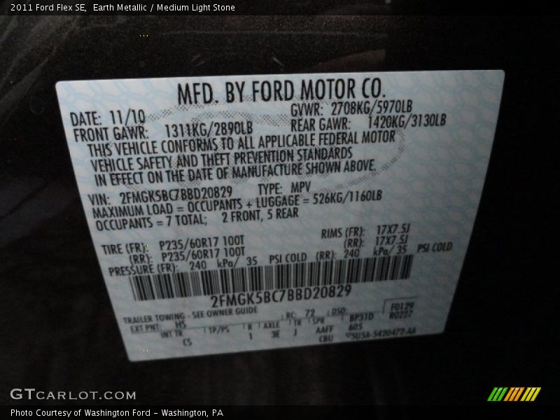 2011 Flex SE Earth Metallic Color Code HS