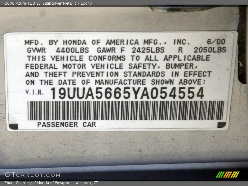 Satin Silver Metallic / Ebony 2000 Acura TL 3.2