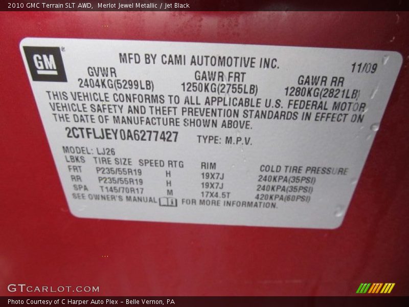 Merlot Jewel Metallic / Jet Black 2010 GMC Terrain SLT AWD