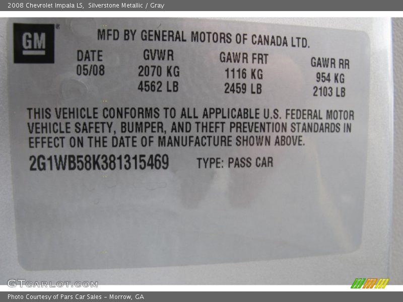 Silverstone Metallic / Gray 2008 Chevrolet Impala LS