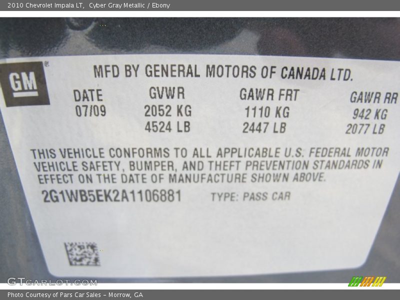 Cyber Gray Metallic / Ebony 2010 Chevrolet Impala LT