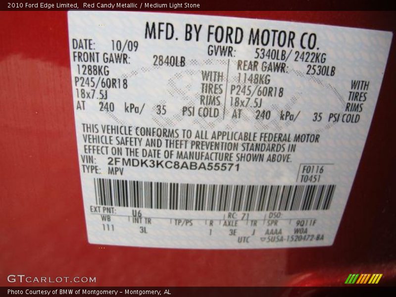 2010 Edge Limited Red Candy Metallic Color Code U6