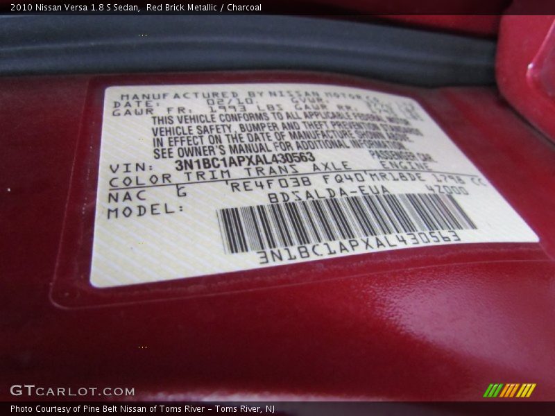 2010 Versa 1.8 S Sedan Red Brick Metallic Color Code NAC