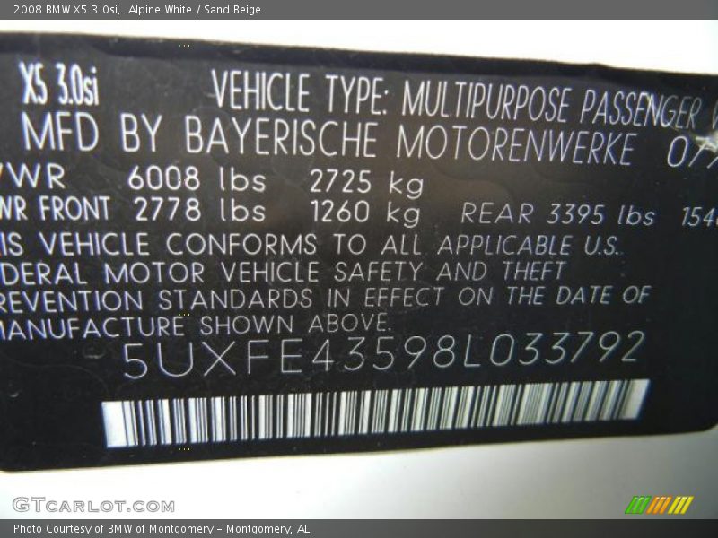 Alpine White / Sand Beige 2008 BMW X5 3.0si