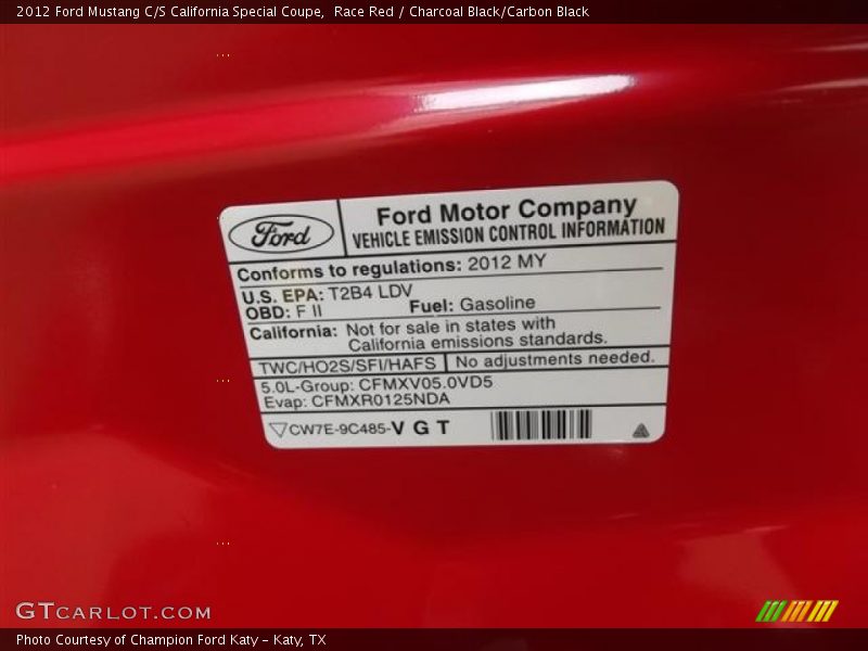 Race Red / Charcoal Black/Carbon Black 2012 Ford Mustang C/S California Special Coupe