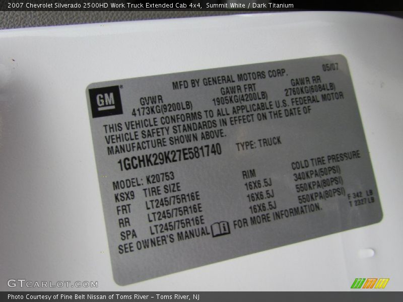 Summit White / Dark Titanium 2007 Chevrolet Silverado 2500HD Work Truck Extended Cab 4x4