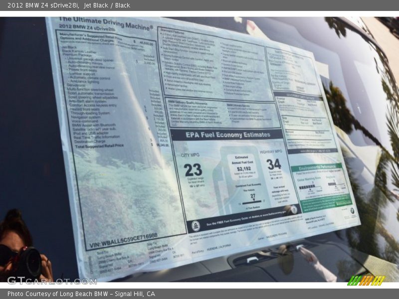  2012 Z4 sDrive28i Window Sticker
