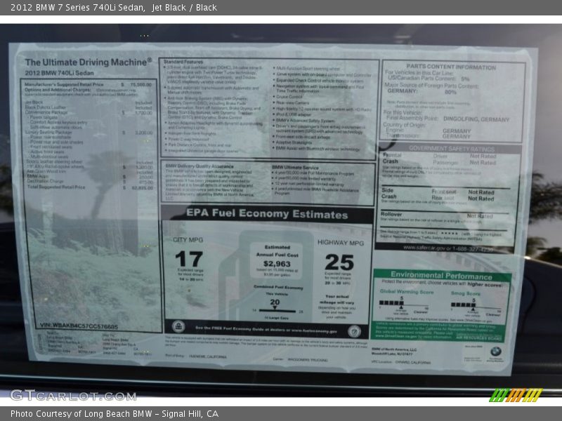 Jet Black / Black 2012 BMW 7 Series 740Li Sedan