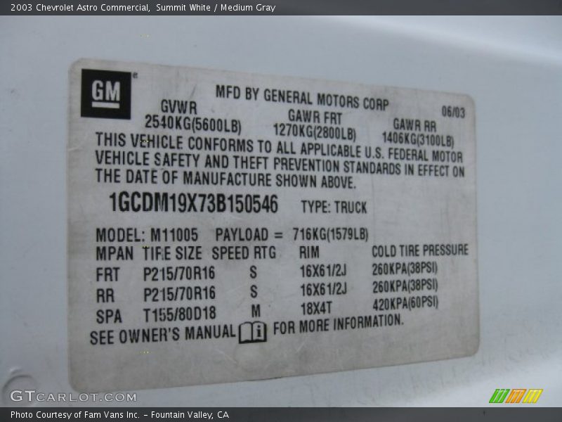 Summit White / Medium Gray 2003 Chevrolet Astro Commercial