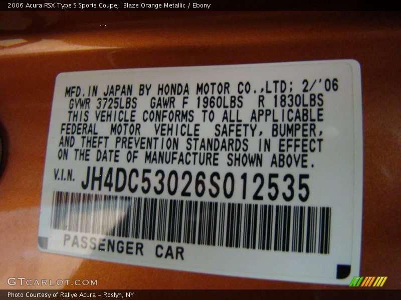Blaze Orange Metallic / Ebony 2006 Acura RSX Type S Sports Coupe