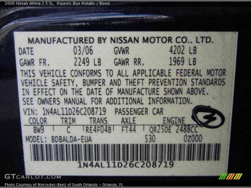 Majestic Blue Metallic / Blond 2006 Nissan Altima 2.5 SL