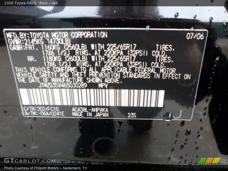 2006 RAV4  Black Color Code 202