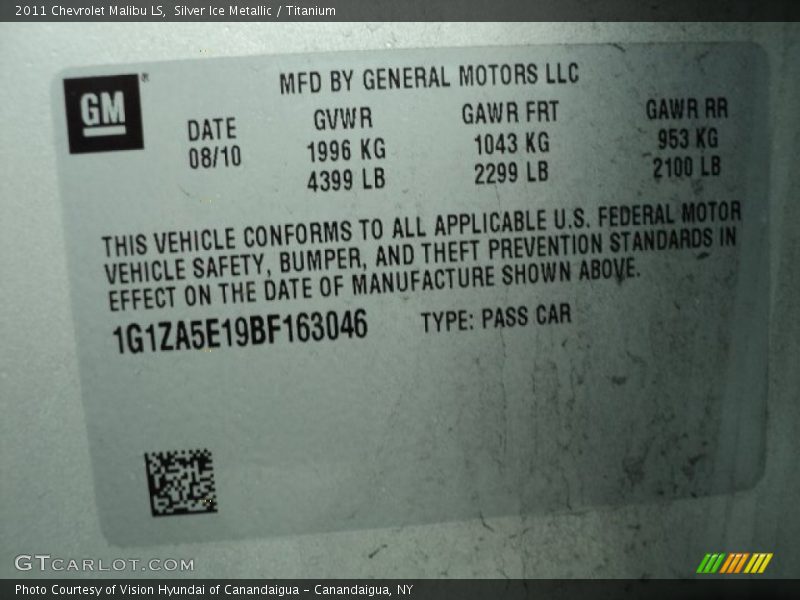 Silver Ice Metallic / Titanium 2011 Chevrolet Malibu LS