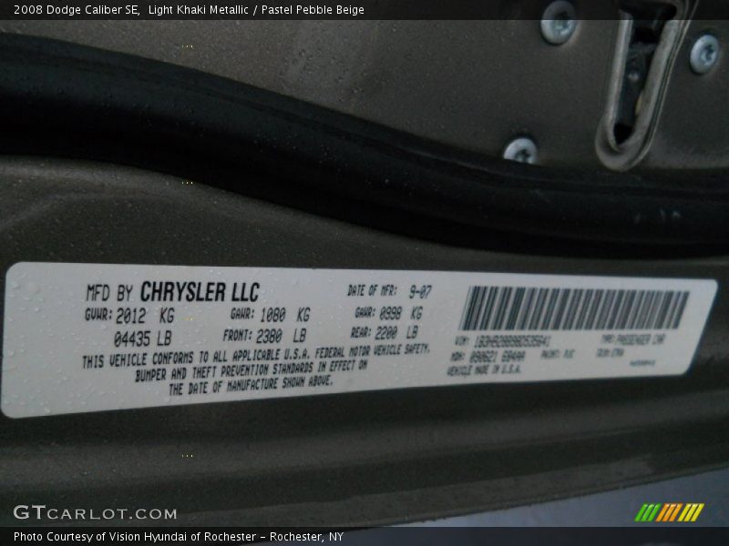 Light Khaki Metallic / Pastel Pebble Beige 2008 Dodge Caliber SE