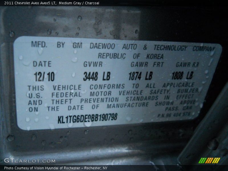Medium Gray / Charcoal 2011 Chevrolet Aveo Aveo5 LT