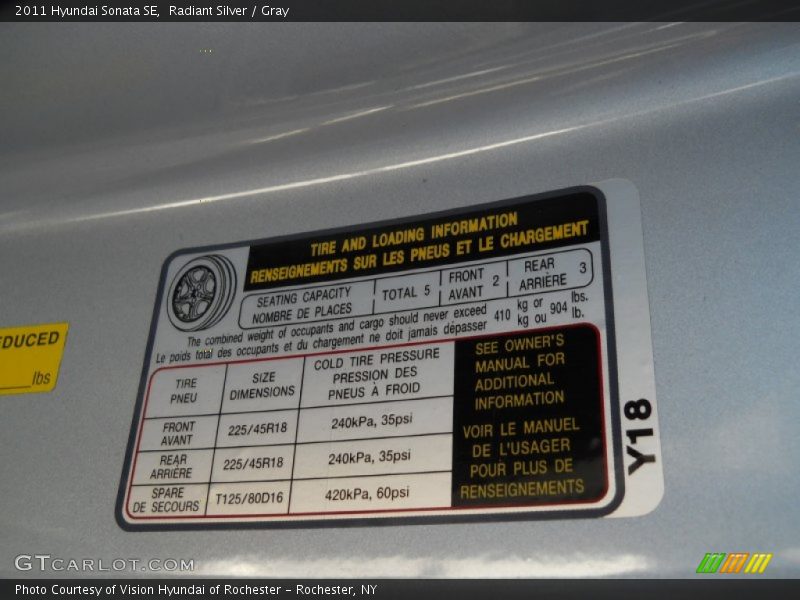 Radiant Silver / Gray 2011 Hyundai Sonata SE