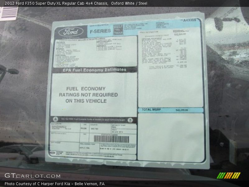  2012 F350 Super Duty XL Regular Cab 4x4 Chassis Window Sticker