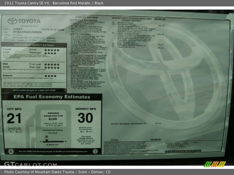 Barcelona Red Metallic / Black 2012 Toyota Camry SE V6